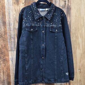 NEW Embellished Black Denim Jacket XL